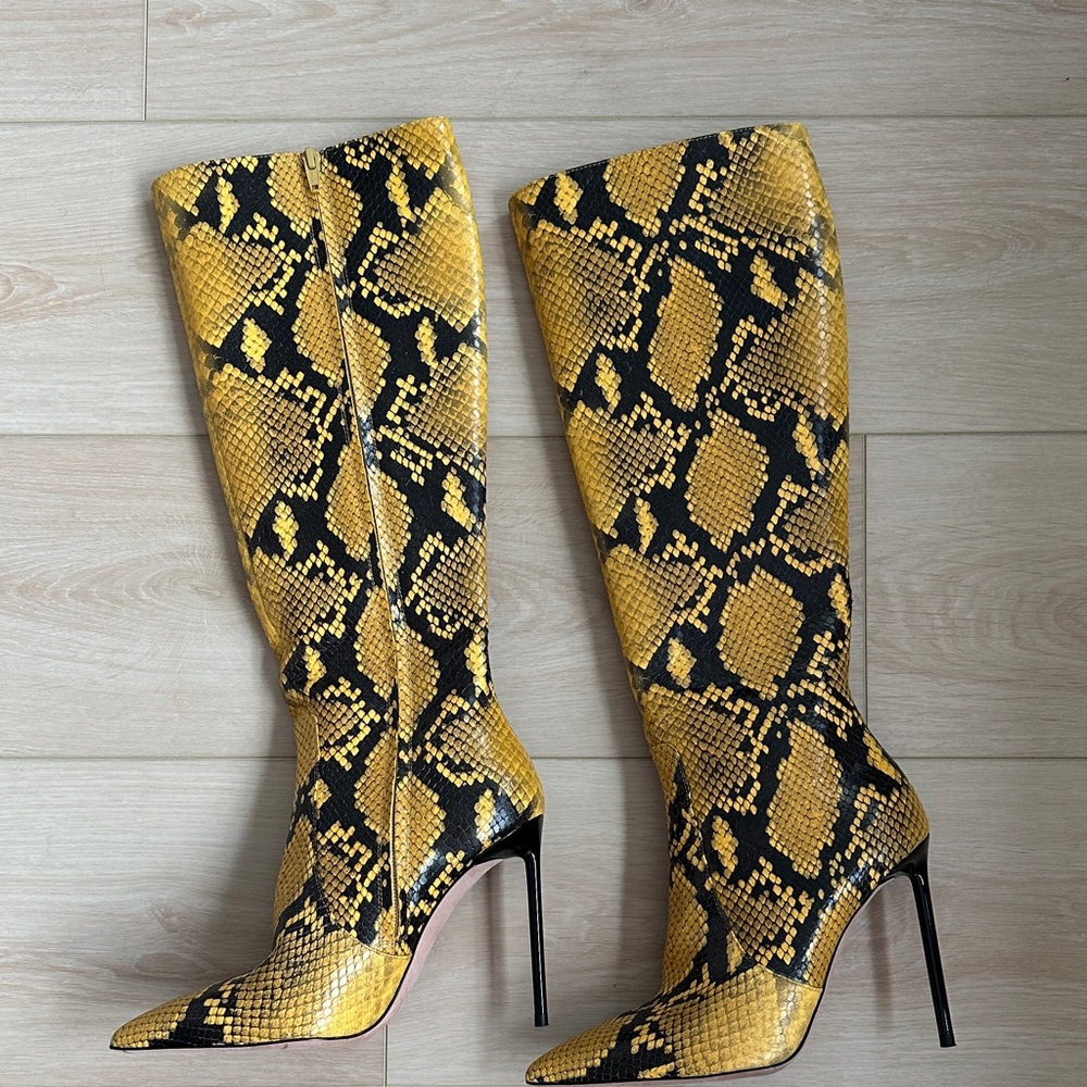 BALLY Heel Women’s Barbra Knee High Leather Python Boot 38 Marigold Yellow - Picture 4 of 12